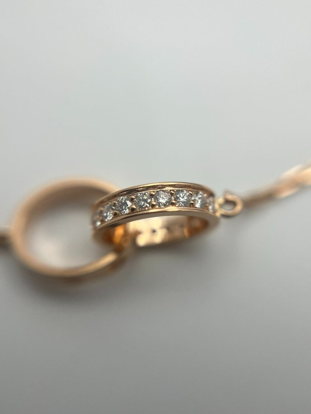 Cartier LOVE Interlocking Pendant Necklace 18K Rose Gold Half-Pavé Diamonds w/ B